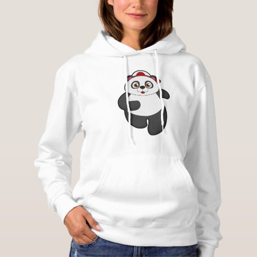 Panda beim Laufen mit Cap Hoodie (Vorderseite)