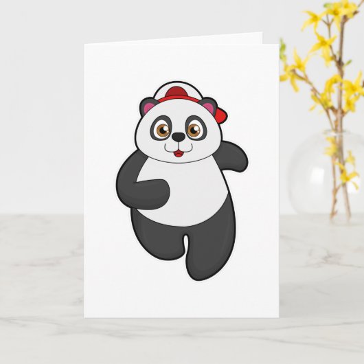Panda beim Laufen mit Cap Karte (Gelbe Blume)