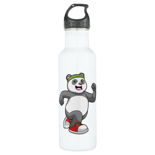 Panda beim Laufen mit Headband Edelstahlflasche (Vorderseite)