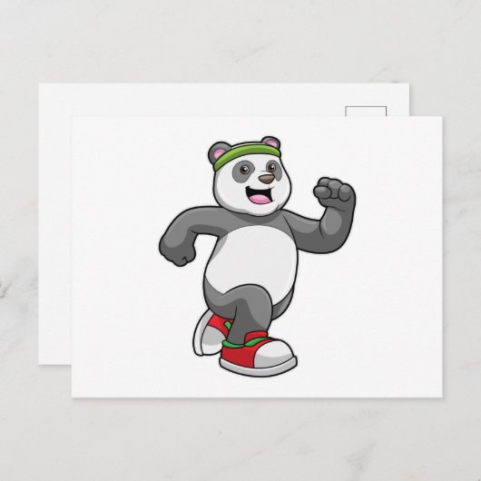 Panda beim Laufen mit Headband Postkarte (Vorne/Hinten)