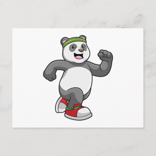 Panda beim Laufen mit Headband Postkarte (Vorderseite)