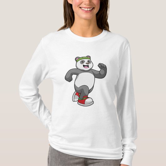 Panda beim Laufen mit Headband T-Shirt (Vorderseite)