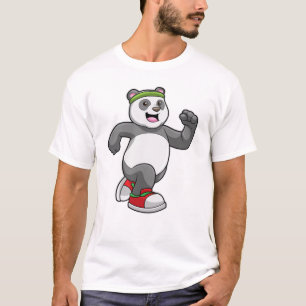 Panda beim Laufen mit Headband T-Shirt