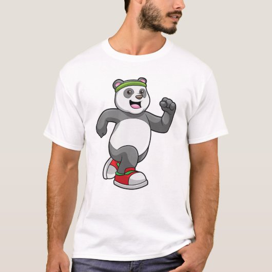 Panda beim Laufen mit Headband T-Shirt (Vorderseite)