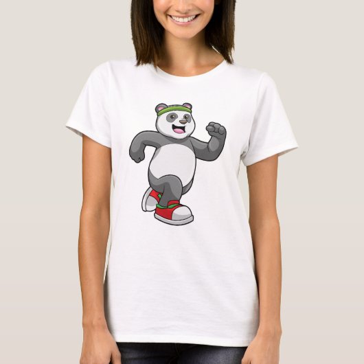 Panda beim Laufen mit Headband T-Shirt (Vorderseite)