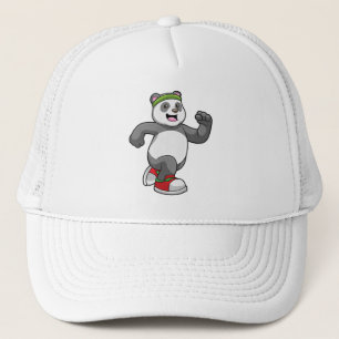 Panda beim Laufen mit Headband Truckerkappe