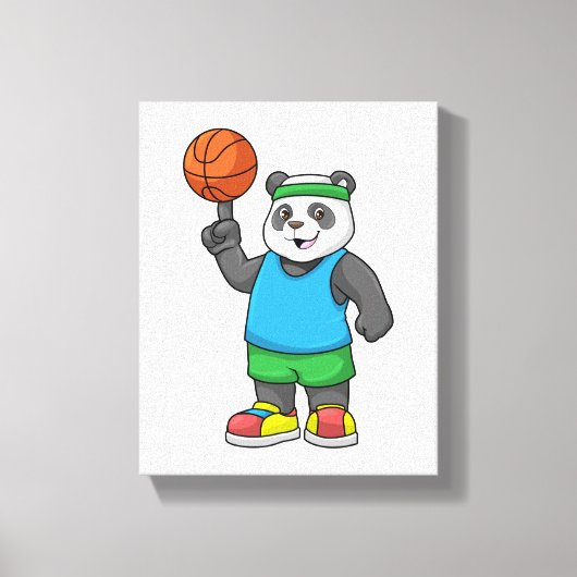 Panda beim Sport mit Basketball Leinwanddruck (Vorderseite)