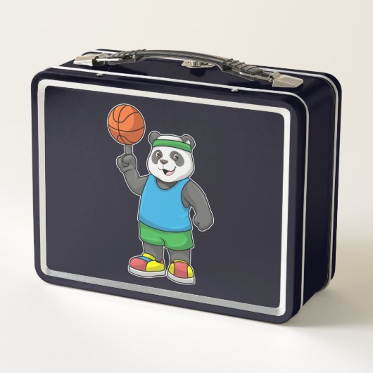 Panda beim Sport mit Basketball Metall Brotdose (Rückseite)