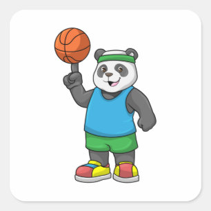 Panda beim Sport mit Basketball Quadratischer Aufkleber