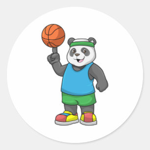 Panda beim Sport mit Basketball Runder Aufkleber