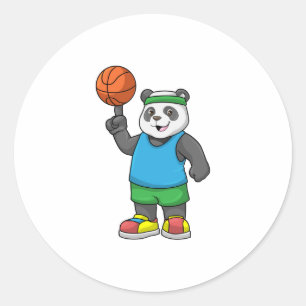 Panda beim Sport mit Basketball Runder Aufkleber