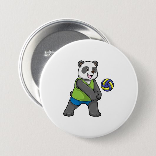Panda beim Sport mit Volleyball Button (Vorne & Hinten)