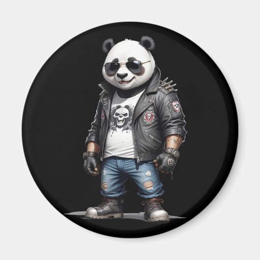 Panda Biker Rebel Leather Jacket Cool Style Urban Magnet (Vorne)