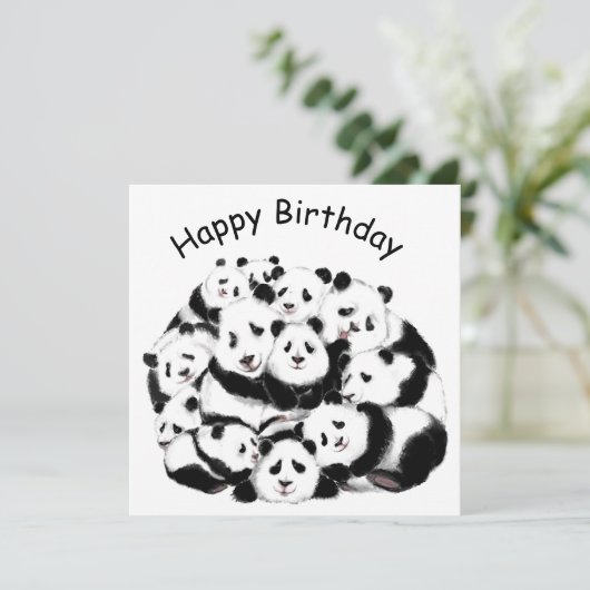 Panda Birthday Card Happy Family - Funny (Stehend Vorderseite)