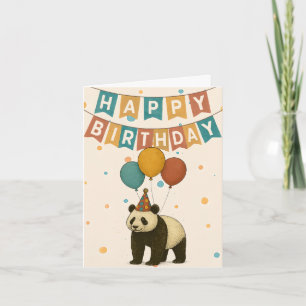 Panda Birthday Card - Playful Animal with Balloons Karte