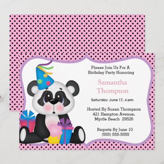 Panda Birthday Einladungen (Vorne/Hinten)