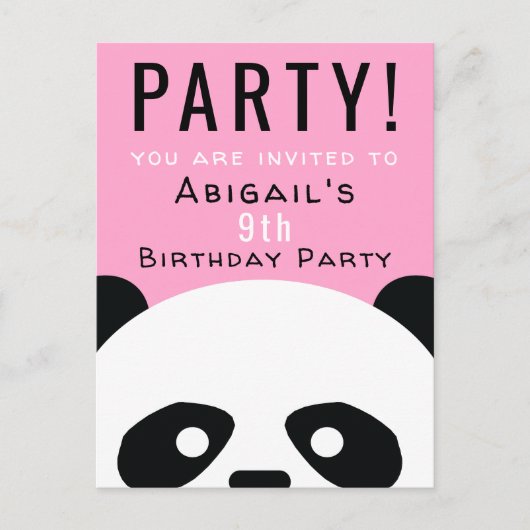 Panda Birthday Party Kinder Pink Kawaii Einladungspostkarte (Vorderseite)