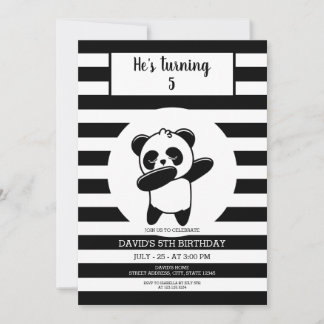 Panda Black and White Stripe Kindergeburtstag Einladung
