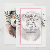 Panda Blume Wasserfarbe Einladung (Vorne/Hinten)