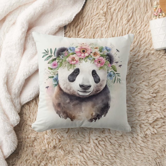 Panda Blumen Aquarell                           Kissen (Decke)