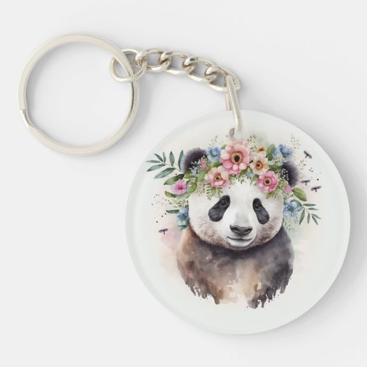 Panda Blumen Aquarell Schlüsselanhänger (Vorderseite)