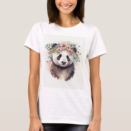 Panda Blumen Aquarell T-Shirt (Vorderseite)
