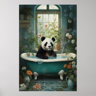 Panda-Blumenbad-Kunstprint, Vintage-Botanik Poster