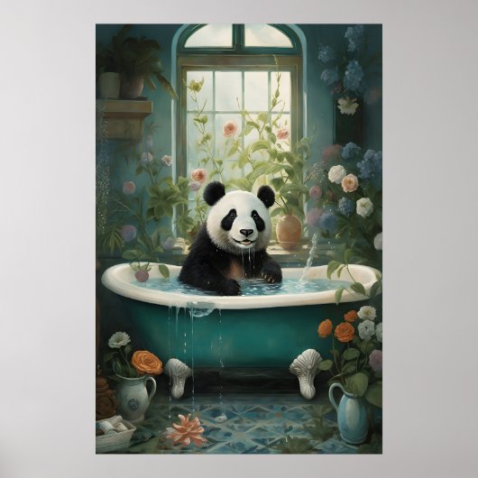Panda-Blumenbad-Kunstprint, Vintage-Botanik Poster (Vorne)