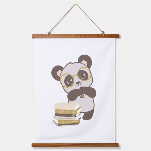 Panda Book Nook Reading Poster Wandteppich Mit Holzrahmen (Vorderseite)