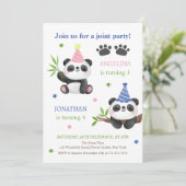 Panda Boy and Girl Joint Birthday  Einladung (Stehend Vorderseite)