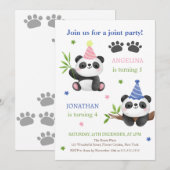 Panda Boy and Girl Joint Birthday  Einladung (Vorne/Hinten)