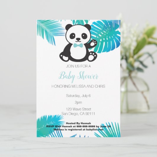 Panda Boy Baby Shower Einladung (Stehend Vorderseite)