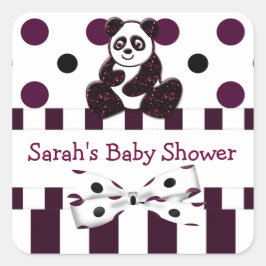 Panda Burgundy Glitzer Dots & Stripes Kinderdusche Quadratischer Aufkleber