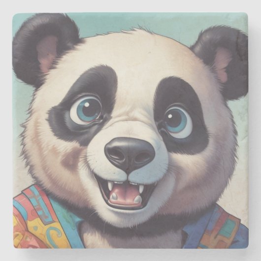 Panda Cartoon Zeichne Kunst Steinuntersetzer (Vorderseite)