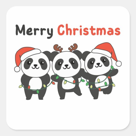 Panda Christmas Animals Pandas Merry Christmas Quadratischer Aufkleber (Vorderseite)