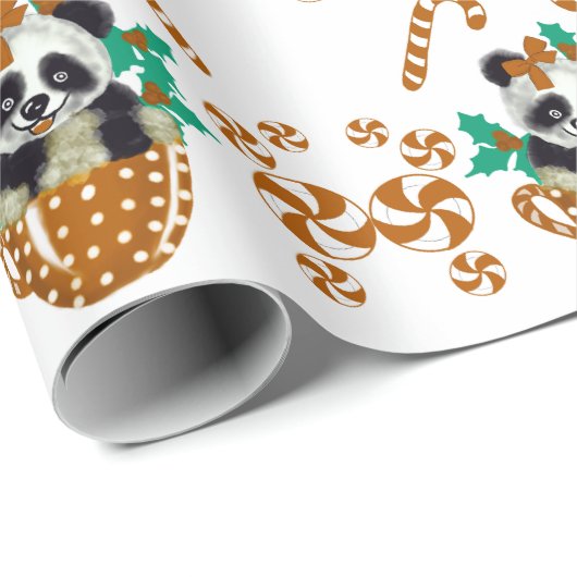 Panda Christmas Brown Packpapier (Rolleneckpunkt)