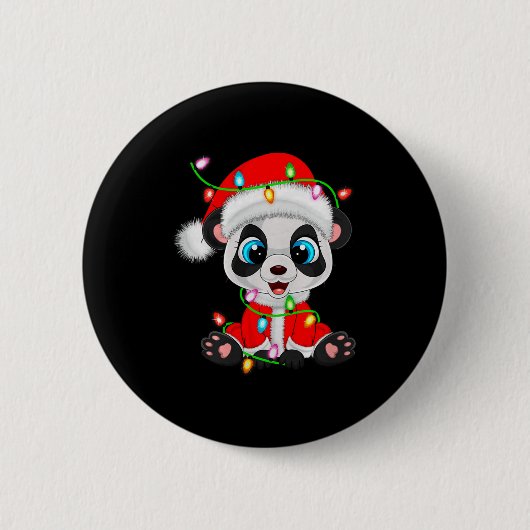 Panda Christmas Lights Santa Costume Cute Animal X Button (Vorderseite)