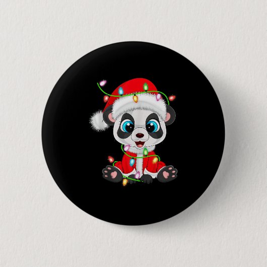 Panda Christmas Lights Santa Costume Cute Animal X Button (Vorderseite)
