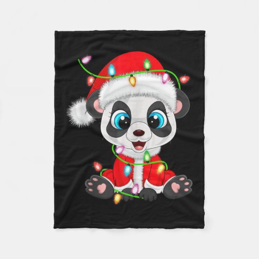 Panda Christmas Lights Santa Costume Cute Animal X Fleecedecke (Vorderseite)