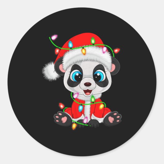 Panda Christmas Lights Santa Costume Cute Animal X Runder Aufkleber (Vorderseite)