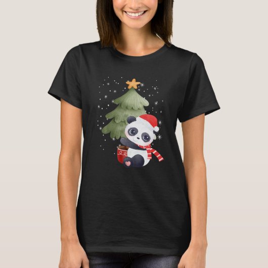 Panda Christmas Pajamas Hat Xmas Familie Matching T-Shirt (Vorderseite)