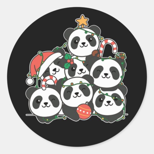 Panda Christmas Tree Funny Animal Christmas Classi Runder Aufkleber (Vorderseite)