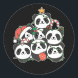 Panda Christmas Tree Funny Animal Christmas Classi Runder Aufkleber<br><div class="desc">Die Pandas look like a Christmas tree. With fairy lights and Santa's hats they are perfekt for Christmas. Every panda lover is happy about cute animals for the winter holidays.</div>