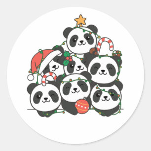 Panda Christmas Tree Funny Animal Christmas Runder Aufkleber