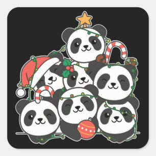 Panda Christmas Tree Funny Animal Christmas Square Quadratischer Aufkleber