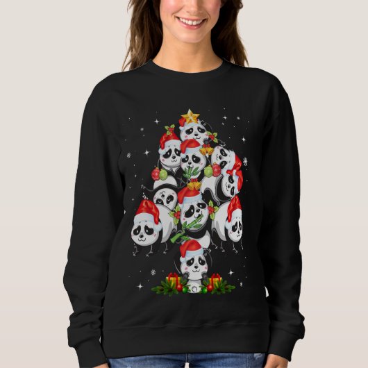 Panda Christmas Tree Lights Niedlich Panda Xmas Or Sweatshirt (Vorderseite)