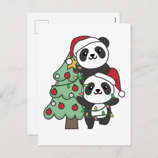 Panda Christmas Tree Weihnachtsanimals Pandas Feiertagspostkarte (Vorne/Hinten)