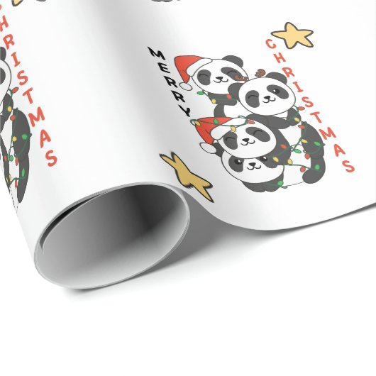 Panda Christmas Tree Weihnachtsanimals Pandas Geschenkpapier (Rolleneckpunkt)