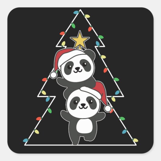 Panda Christmas Tree Weihnachtsanimals Pandas Quadratischer Aufkleber (Vorderseite)
