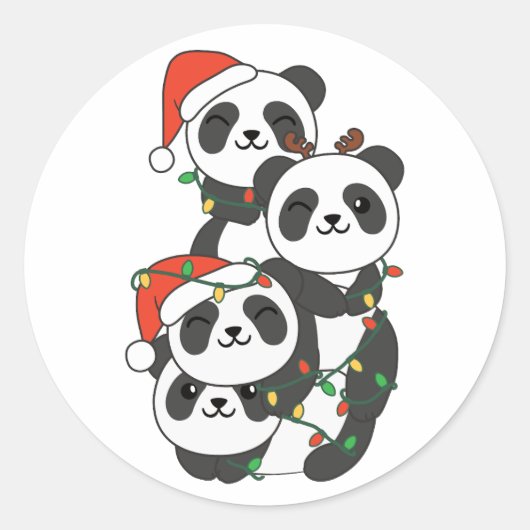 Panda Christmas Tree Weihnachtsanimals Pandas Runder Aufkleber (Vorderseite)